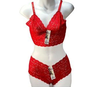 DELLA SPIGA by FRI-COUT LINGERIE Cami Boy Short Set Stretch Lace in Red  L NEW